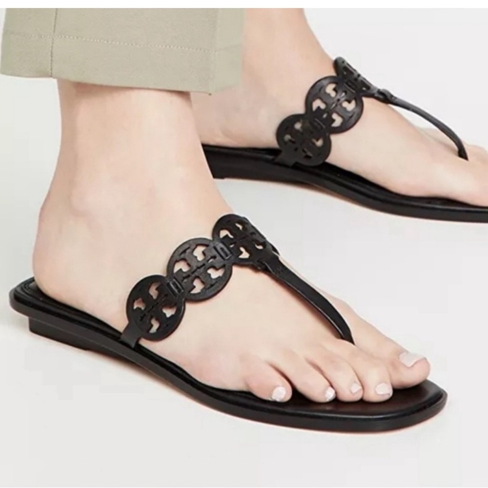 Tory Burch Tiny Miller Women's 8 Thong Sandals Black Leather Flip Flop
